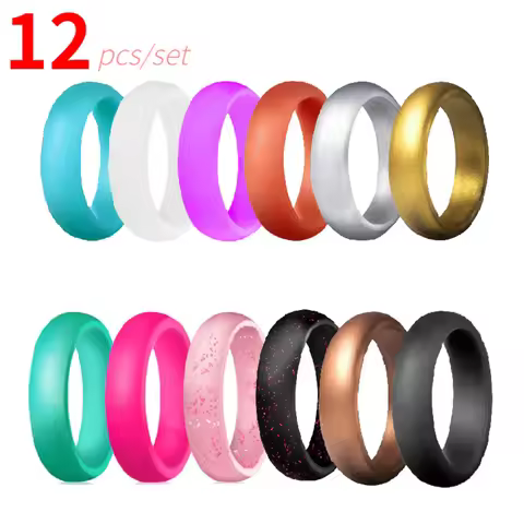 12pcs/set Fashion Sports Silicone Ring for Women Wedding Rubber Bands Hypoallergenic Flexible Yoga F