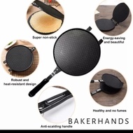 Cetakan Kue Semprong Hitam Bulat Motif Bentuk Datar Gagang Anti Panas Awet Kuat Murah Tebal Diameter