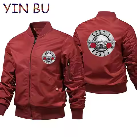 Men's Gun And Roses Rock Band Guns N Roses Zipper Bomber Jackets Thick Winter Windbreaker Jacket Pil
