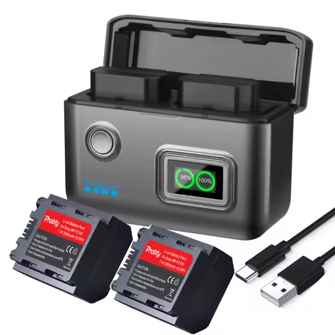 NP-FZ100 Battery Fast Smart Display Charger for Sony A7iii, A7iv, A7C, A6700, A6600, ZV-E1, ZV-E10ii