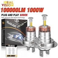 2Pcs 360° H7 LED Car Headlight Bulb Canbus 300W 30000LM Turbo Mini Lamp Wireless With Fan 6000K U33S