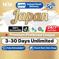 Japan eSIM Ultimate 3-30Days Daily 1GB/2GB Unlimited Data | Instand 24h Email Delivery | Turbo Data 
