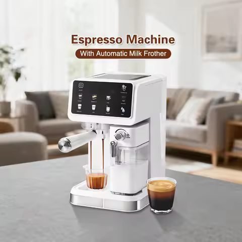 GZZT JY500 3 in 1 Semi Automatic Espresso Coffee Machine Cappuccino Milk System 6 Coffee Modes Autom