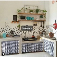 Gorden Kolong Meja Dapur Zigzag Hitam Monochrome