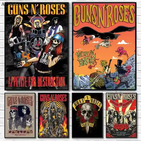 1PC Guns N Roses Rock Poster Wall Art Printing Waterproof Home Living Bed Room Bar Aesthetic Decor