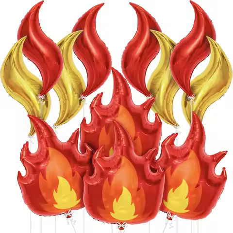 12 Pcs Golden Red Flame Balloon Fire Birthday Party Balloon Bonfire Flame Balloon Firefighter Birthd