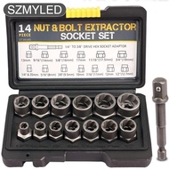 Impact Bolt & Nut Remover Set 14Pcs Bolt Extractor Tool Set With Hex Adapter Nut Remover Chromium Mo