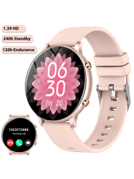 1 件粉紅色智慧手錶女士男士(接聽/撥打電話)1.39 吋全彩螢幕觸控健身追蹤器適用於運動跑步數位活動手錶帶心率睡眠監測器智慧手錶適用於 Ios 和 Android 手機