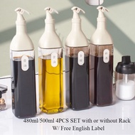 480ml/500ml 4pcs with Rack A/B Set Glass Leak-Proof Seasoning Bottle Soy Sauce Vinegar
