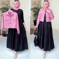 QF Gamis rompi polos Hitam / gamis rompi 867/ rompi / gamis kekinian / gamis modern / gamis rompi Po