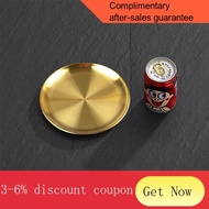 YQ63 Korean Style304Disc Stainless Steel Plate Golden Tray Barbecue Plate Household Restaurant Shallow Plate Bone Meal S