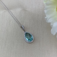 Silver thai sterling silver necklace with Aquamarine stone with white cz diamond pendant necklace ch