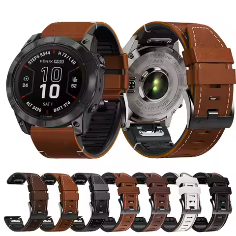 Leather Silicone Band For Garmin Fenix 7 7X 8 6 6X Pro 5 5X Plus 3HR 945 Strap 26 22mm Tactix Bravo 