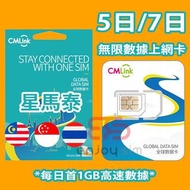 中國移動香港 - CMLink 5/7日【新加坡、馬來西亞、泰國】 4G/3G 無限上網卡數據卡SIM咭