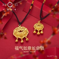 Necklace for Women with Peace Lock, Gold Bell, Longevity Lock, Gift for Girlfriend, Braided Rope, Pu