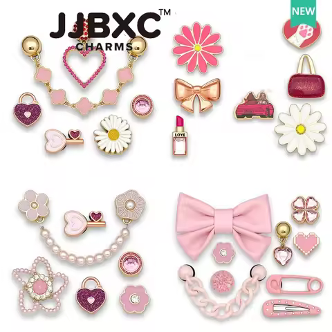 Metal JJBXC charm Hole Shoe Accessories Pearl Flower Pink Pearl Pin Cute Ladies Shoe Decorations Sui