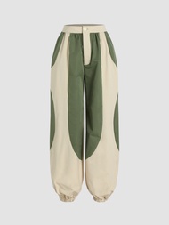 Cider Cider Woven Patchy Jogger Pants กางเกงขายาวผู้หญิงกางเกงแฟชั่นผญเอวยางยืดขาจั๊มลุคสตรีท