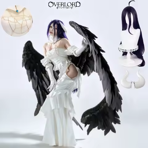 Overlord Albedo Cosplay Costume White Mermaid Dress Anime Outfit Full Set with Demon Horns Wig for H