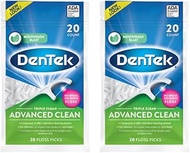 DenTek Triple Clean Advanced Clean Floss Picks, No Break & No Shred Floss, 20 Count (Pack of 2)