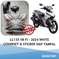 Yamaha LC135 V8 FI Body Cover with Graphic / Coverset siap tampal Stripe 2024 Putih Marlboro - BDK-F