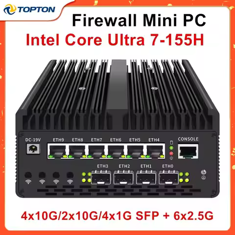 Topton 4x/2x 10G SFP 6*2.5G LAN Solid Firewall Mini PC 14th Gen Ultra 7 155H Intel vPro Thunderbolt 