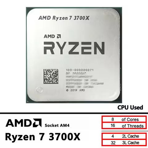 AMD Used Ryzen 7 3700X R7 3700X 3.6 GHz 65W 7NM L3=32M 100-000000071 Socket AM4