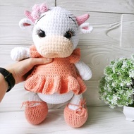 Milk Cow Crochet Plush Stuffed Toy, Crochet Animal, Happy Farm, Custom Color,