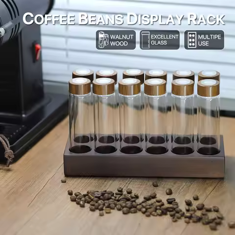 Coffee Beans Storage Container Display Rack With Air Valve Walnut Tea Tube Bottle Glass Espresso Acc