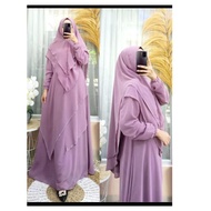 Gamis Wanita Muslim Maryam Set Khimar Syari Bahan Ceruti Babydoll