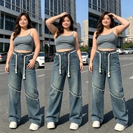 S~5XL Jeans pants retro denim jeans women's loose baggy straight BLUE pants mopping korean trousers