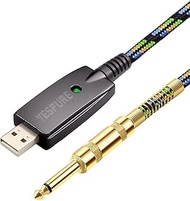 YESPURE USB Guitar Cable 10Ft,USB Guitar Interface Male to 6.35mm 1/4 inch Gold-Plated TS Mono Plug,
