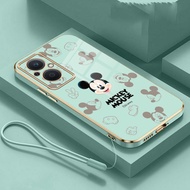 OPPO F21 Pro 5G F21s F21Pro F19 Pro A77 A54 A16e Mickey Phone Case Full Mobile Cover Protection Straight Edge Plating Rubber Casing Cover