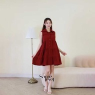 SAMELEVEL Celeste Dress Midi Dress in Maroon Korean Style Women's Casual Fashion Dress in Maroon
