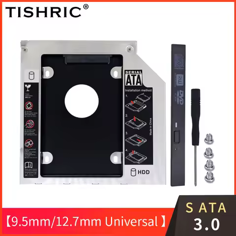 TISHRIC 2ND HDD Caddy 9.5mm/12.7mm Optibay SATA 3.0 HDD Case/Enclosure Adapter DVD HDD Hard Disk For