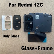 For Xiaomi Redmi 12C Back Camera Lens Rear Glass With Frame Cover Glue Sticker Adhesive Replacement 