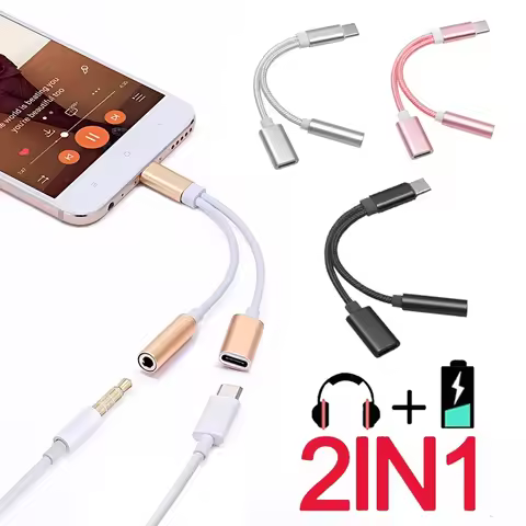 2 IN1 Type C To 3.5mm Jack Earphone Charging Cable Converter For Macbook Tablet Xiaomi Laptop Univer