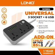 LDNIO SC3604 Power Strip - 1 Year Warranty - 3 Universal Sockets / 3 USB Ports / 2m UK Plug