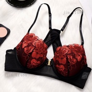 Embroidered Front Buckle Beautiful Back With Steel Ring Bra J16O