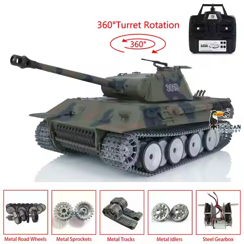 RTR HENG LONG 1/16 7.0 Customized Panther V RC Tank 3819 Metal Tracks Wheels Bearings Army BB RC Toy