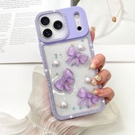 iPhone 17 Pro Case 閃鑽蝴蝶結手機殼可爱苹果防跌落保護殼 紫色