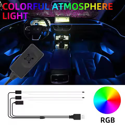 1/2in1 RGB Cold-Light Interior Car Neon Light Center Console Dashboard Light Ambient Light Easy butt
