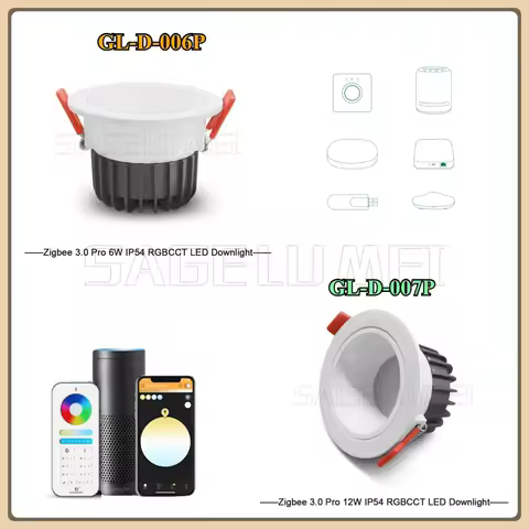 Gledopto 6W/12W GL-D-006P/007P LED Downlight Pro Zigbee3.0 Smart RGBCCT Waterproof Rating Work With 