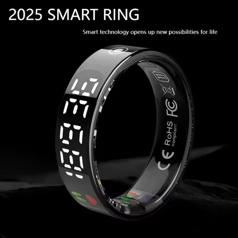 2025 QINO R09 Smart Ring with Display Screen and Touch, Wireless Charging, Health Manager, 5 ATM Wat
