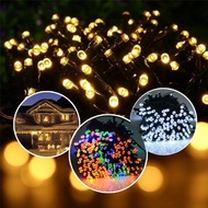 Tenchamp 12m Length Waterproof RGB 8 Colors 100 LED SOLAR Powered Backline Wire Christmas Light Blinking and Steady Solar Christmas Light Christmas Tree Decoration Fairy Light