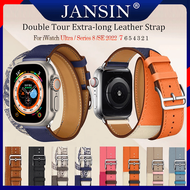 Dây đeo vòng đôi bằng da cho Apple Watch Ultra 49mm Vòng đeo tay cho Apple Watch Series 8 Ultra 7 6 