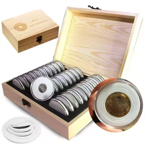 30pcs 20/25/30/35/40mm Coin Storage Box Wooden Commemorative Coin Collection Protector Storage Box C