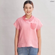 AT Puv เสื้อคอปก แขนสั้น อก44 ยาว22 แบรนด์ Atimiti เสื้อสาวอวบ เสื้อลินิน ผ้าลินิน พิมพ์ลาย เสื้อเชิ