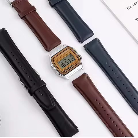 Cowhide watch strap For Casio AE1200 AE1300 A159W-N1 A158WA A168 Vintage small square quick release 