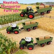 Farm Set with Three Types of Vehicle Transport Hay Bale Toy for Kids Educational Play Pretend Play B