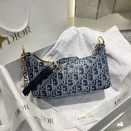 全新🌸 DIOR Oblique牛仔老花腋下包 藍色 牛仔布皮革